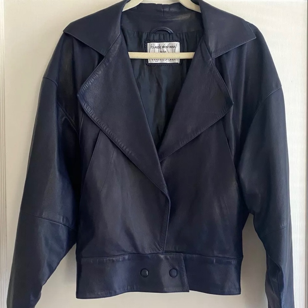Vintage Claude Montana Blue Leather Jacket Size 44 8 10